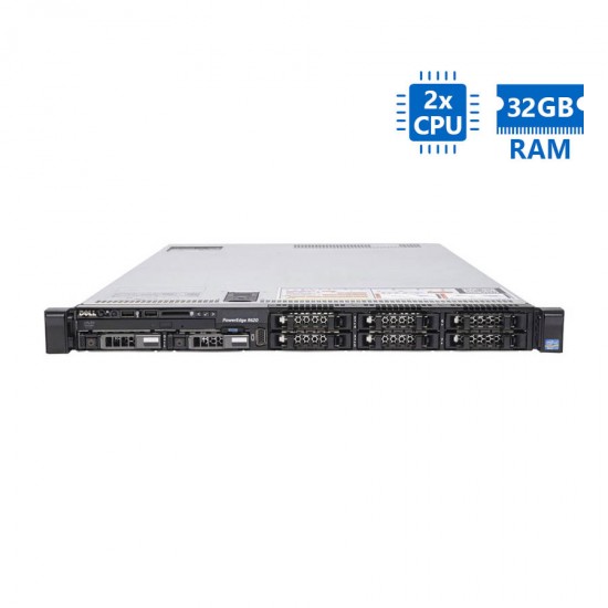 Refurbished Server Dell Poweredge R620 R1U 2xE5-2630v2/32GB DDR3/2x900GB SAS 10K/8xSFF/2xPSU/DVD/Per