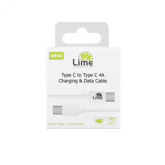 Καλώδιο Type C Long σε USB-C Type C Long 4.0A Φόρτισης - Data 1m Λευκό LCC01 Lime